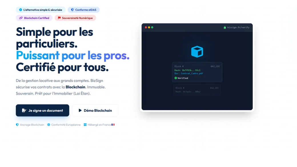 La plateforme BizSign — signature électronique à valeur probante